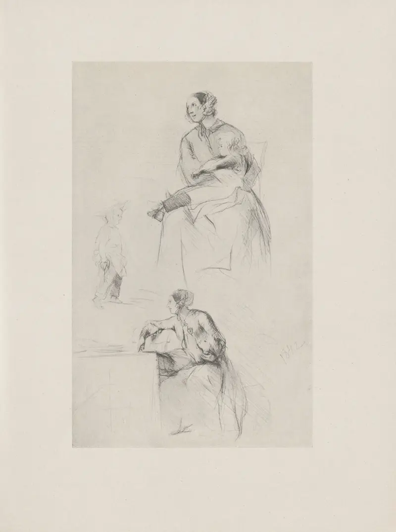 Studieblad med mor och barn, 1842 av Adolph von Menzel
