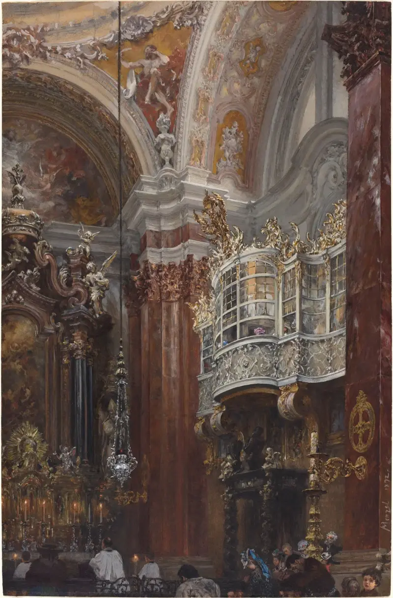 The Interior of the Jacobskirche at Innsbruck av Adolph von Menzel