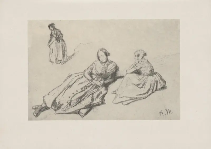 Kvinnliga figurer i sanden (50-talet) av Adolph von Menzel