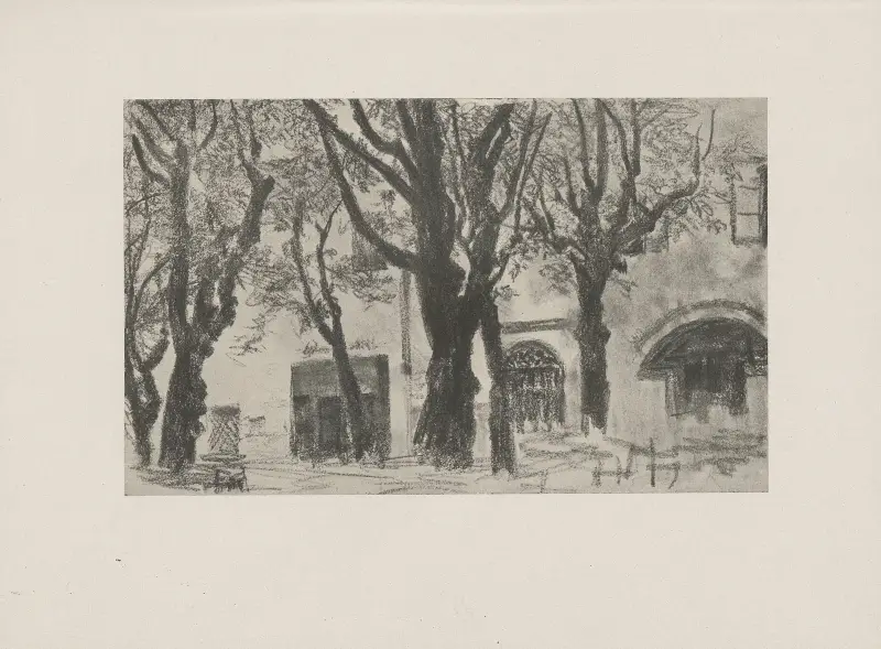Värdshusgård med träd (slutet av 80-talet) av Adolph von Menzel