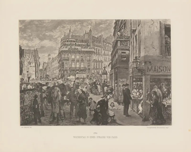 Wochentag in einer Strasse von Paris av Adolph von Menzel
