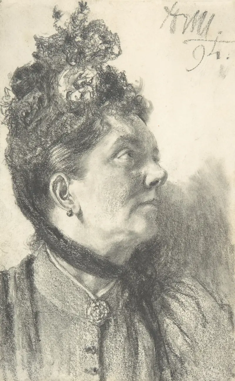 Kvinna med krossad sammetshatt av Adolph von Menzel