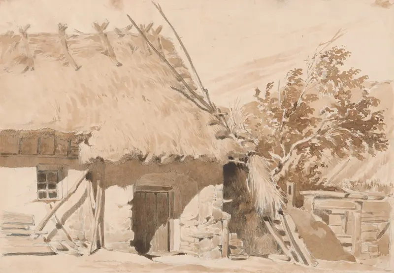 Studie av hus med halmtak av Friedrich Carl von Scheidlin