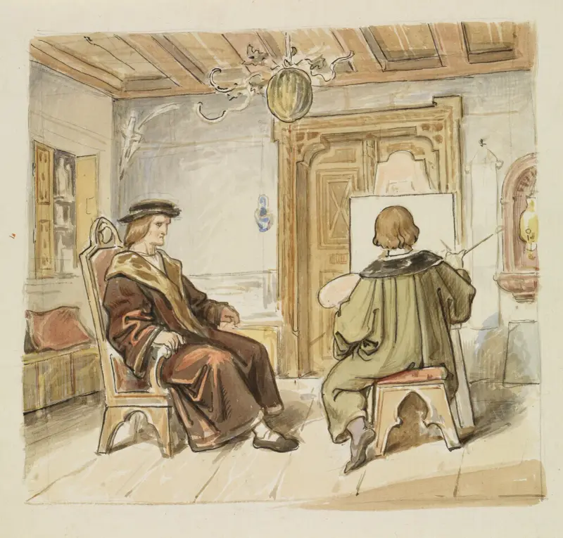 Måleriet; Hans Baldung Grien porträtterar markgreve Christoph av Baden av Moritz von Schwind