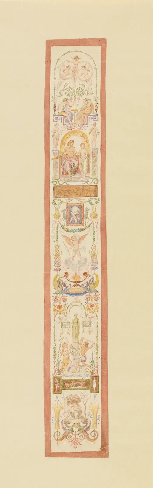 Návrh s rostlinnými ornamenty a figurálními scénami pro nástěnnou dekoraci, Moritz von Schwind