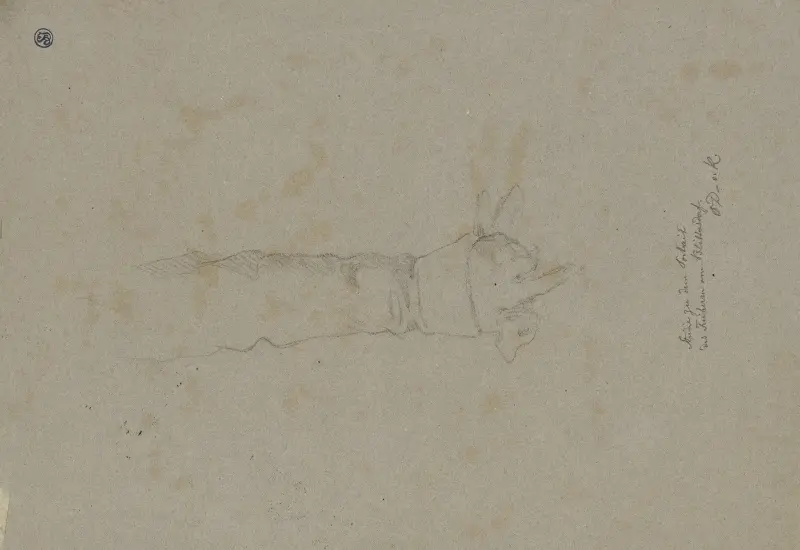 Herabhängender Arm, in der Hand ein Handschuh, zum Porträt des Freiherrn von Blittersdorff av Moritz von Schwind