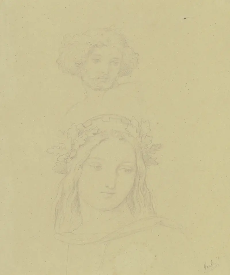 Köpfe der Personifikationen des Rheins und der Stadt Worms von Moritz von Schwind