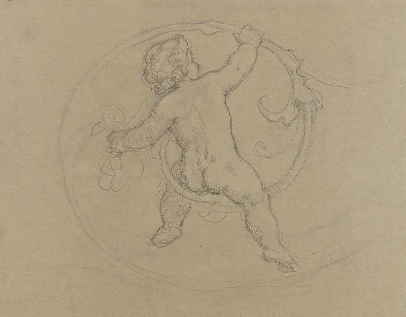 Putto bland rankor, sedd bakifrån av Moritz von Schwind