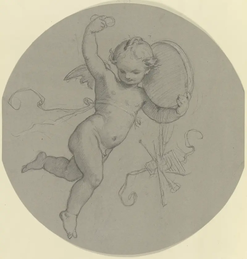 Unoszący się putto z tamburynem, Moritz von Schwind