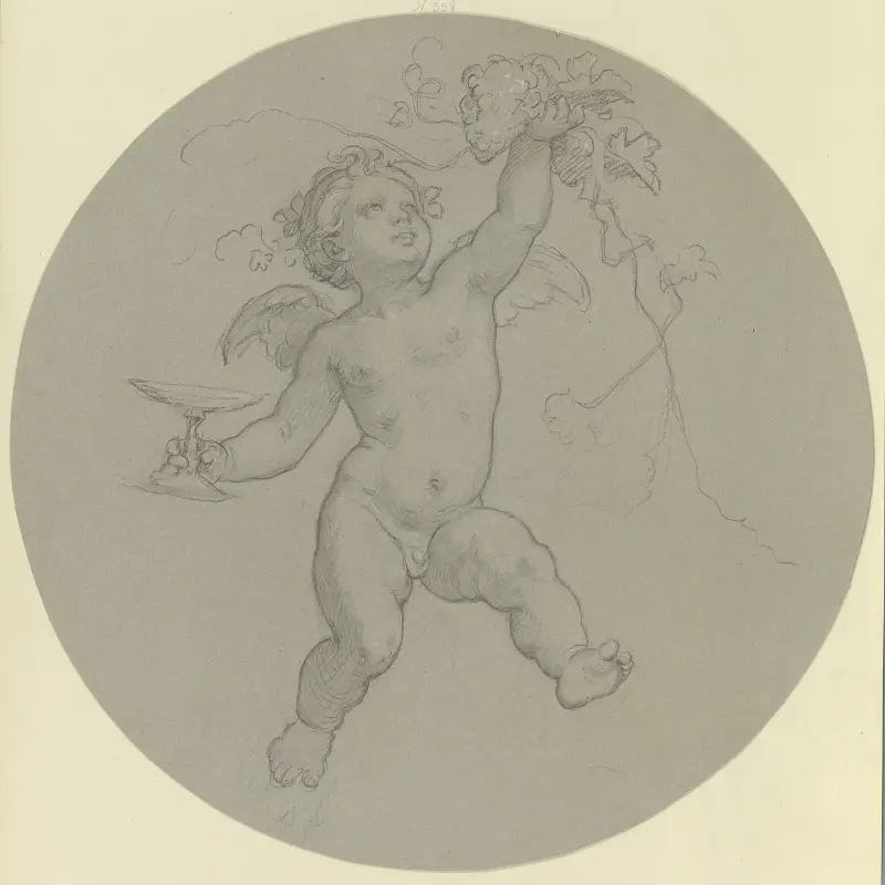 Schwebender Putto mit Traube und Trinkschale von Moritz von Schwind