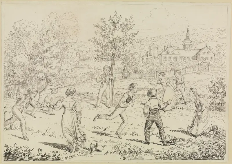 Lekande barn i en slottsträdgård av Moritz von Schwind