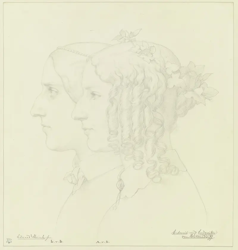 Antonie von Blittersdorff und Ludowika von Blittersdorff, verehelichte von Rauch, im Profil nach links von Eduard von Steinle