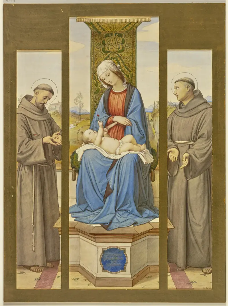 Madonna auf dem Thron, neben den Heiligen Franziskus und Antonius, als Triptychon von Eduard von Steinle