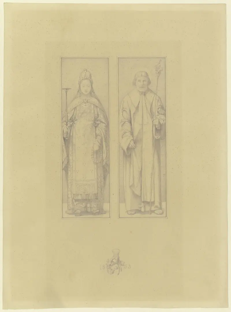 Maria och Josef, hela figurer sida vid sida av Eduard von Steinle
