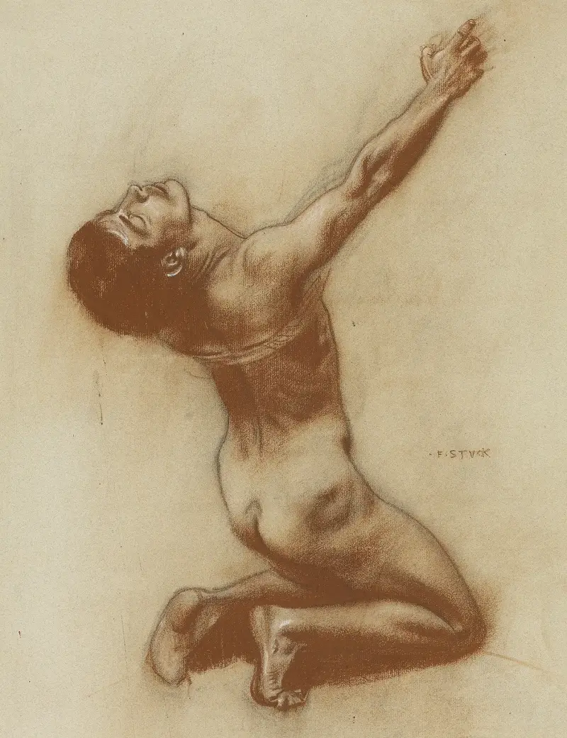 Klęczący męski akt do „Pocałunku Sfinksa”, Franz von Stuck