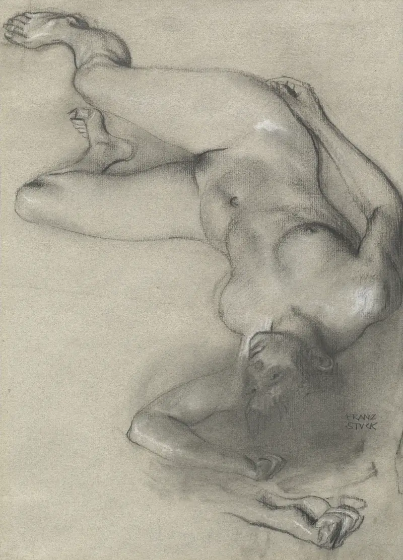 Naken kvinna liggande på marken av Franz von Stuck