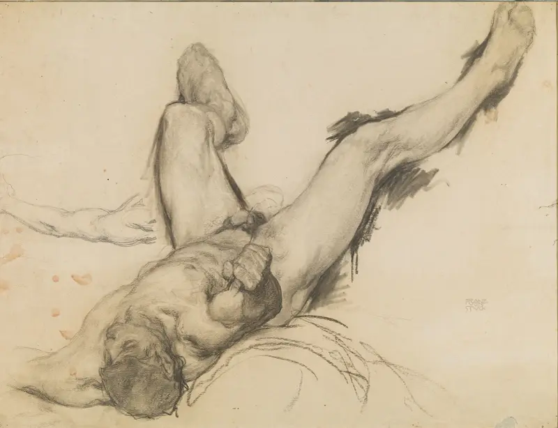 Liggande manlig nakenstudie av Franz von Stuck