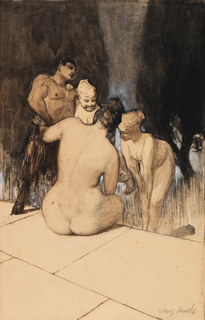 Satyr med nymfer och barn av Franz von Stuck