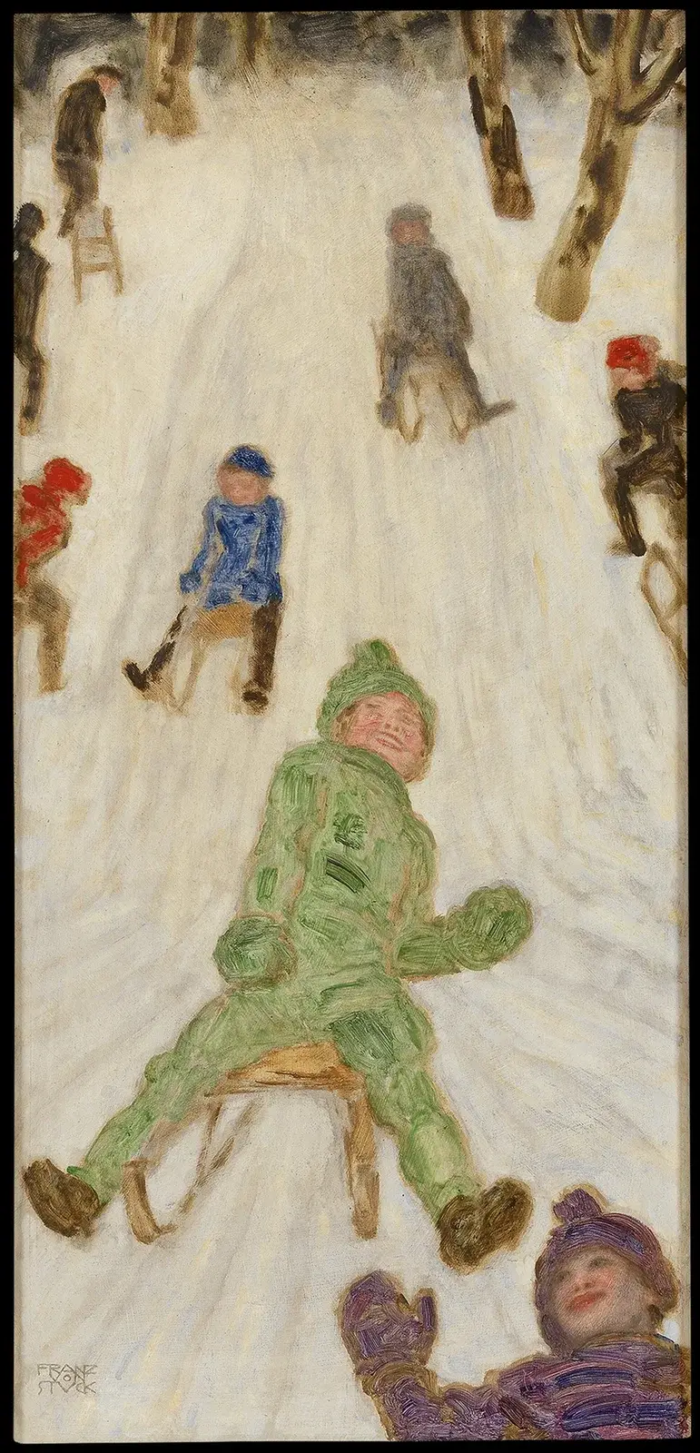 Slädfärd ; Kälkåkande barn av Franz von Stuck