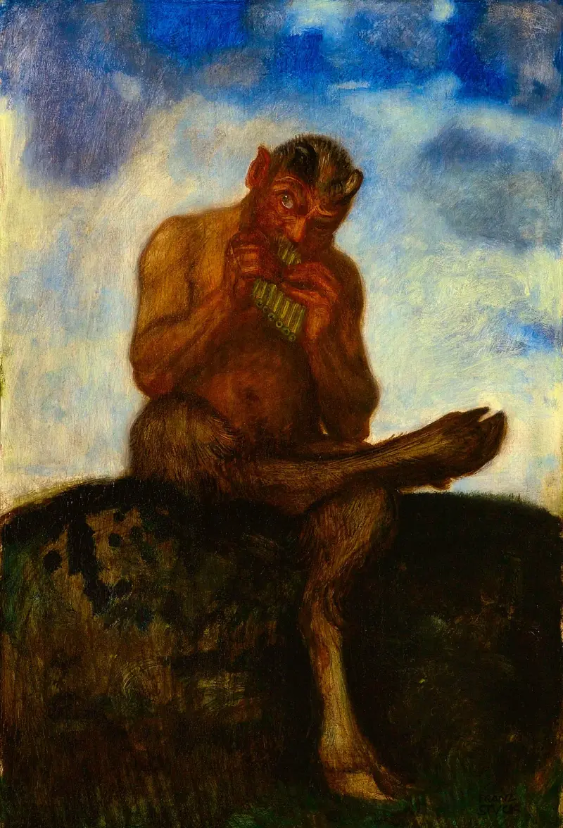 Sittande Pan med flöjt av Franz von Stuck