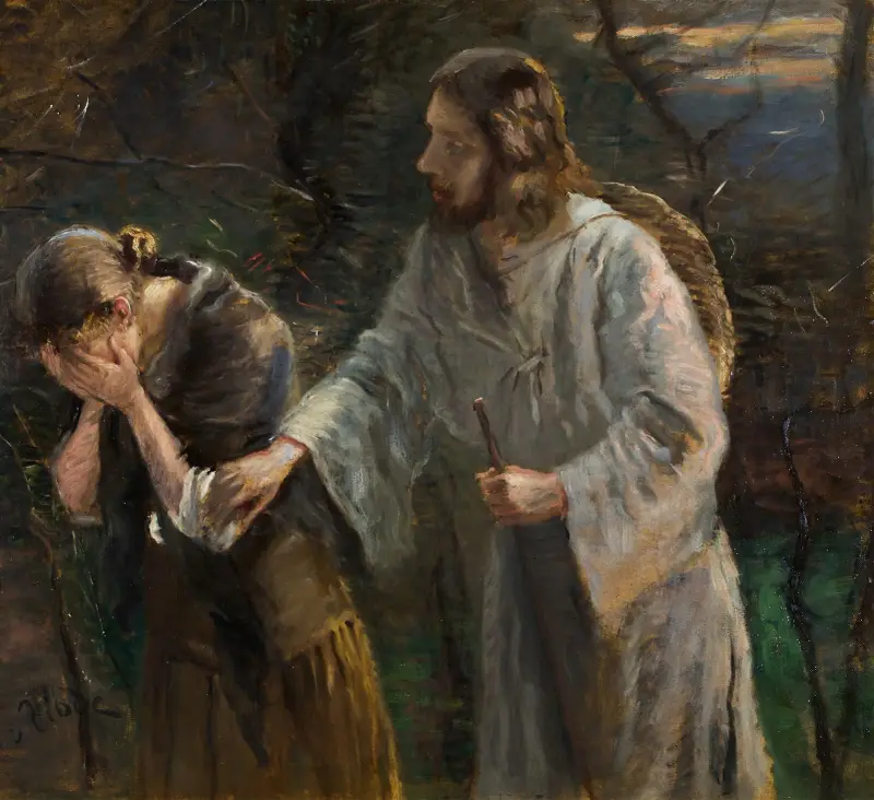 Woman, why are you crying av Fritz von Uhde