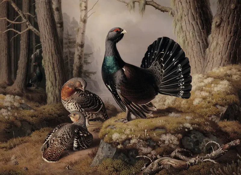 Auerhähne beim Balzen von Ferdinand von Wright