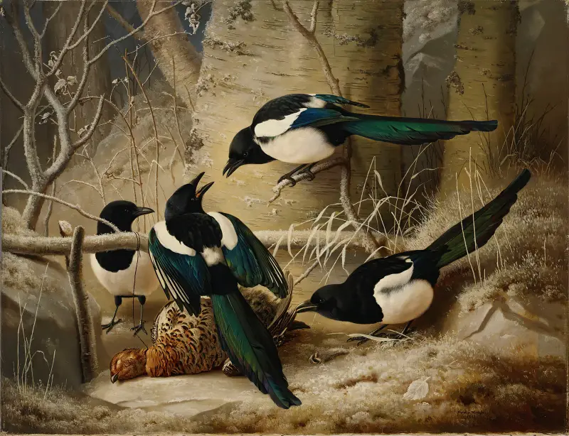 Magpies Round A Dead Female Capercaillie av Ferdinand von Wright