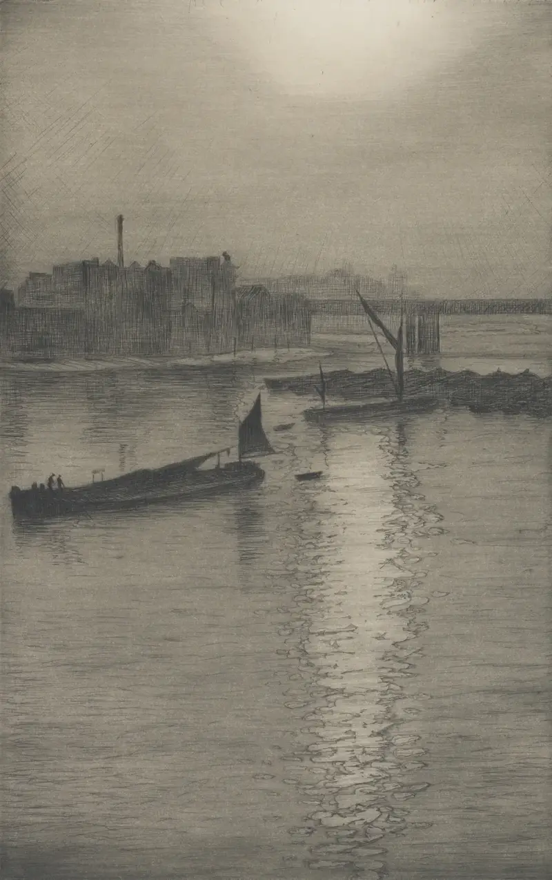 From Waterloo Bridge;Sun bursting through fog av Christopher R. W. Nevinson