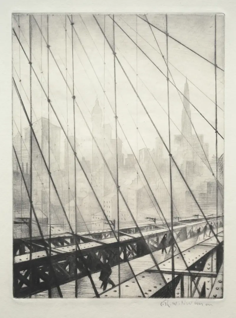 Pohled skrz Brooklyn Bridge, Christopher R. W. Nevinson