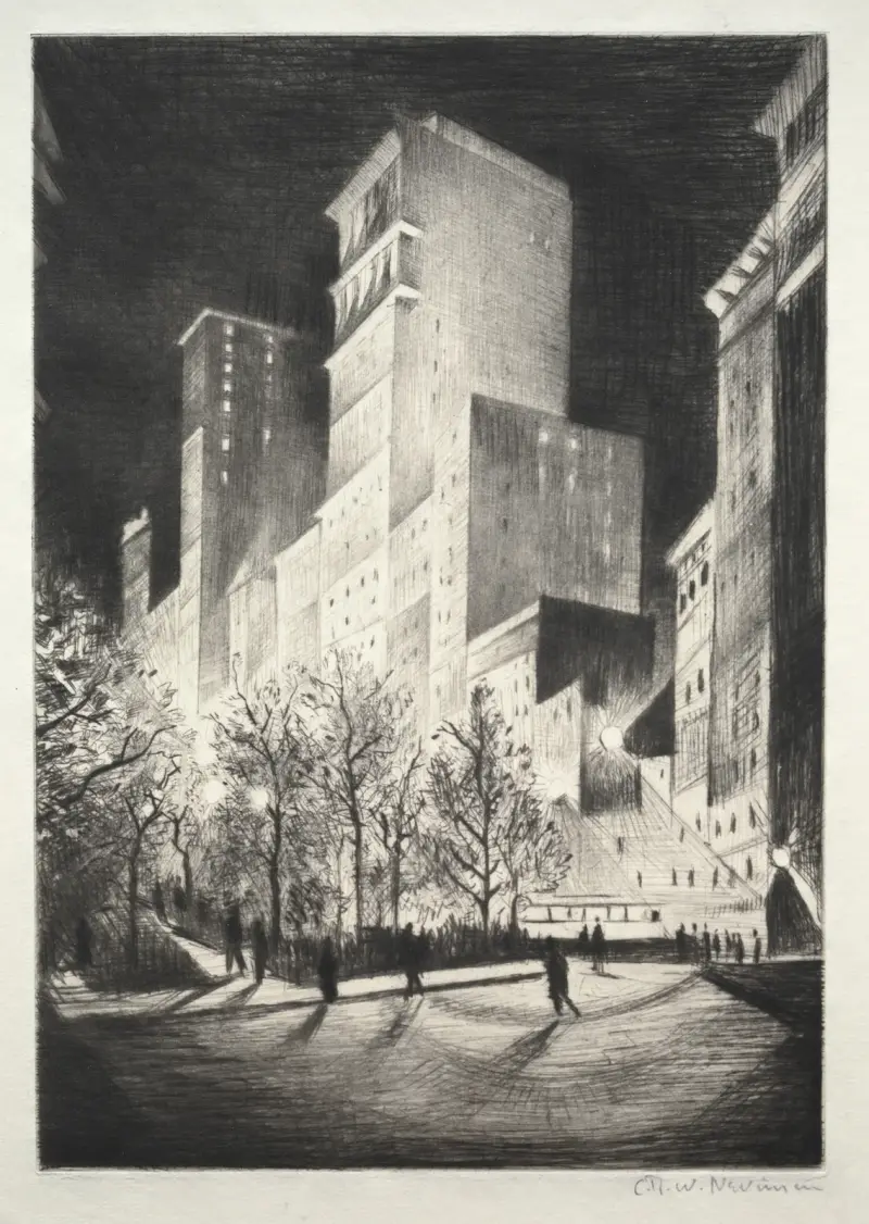 Three AM; A Corner by Madison Avenue (also known as 2 AM New York and Metropolis) av Christopher R. W. Nevinson