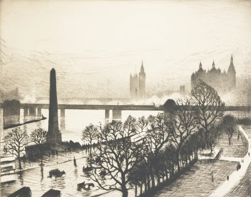 Westminster from a Savoy window av Christopher R. W. Nevinson