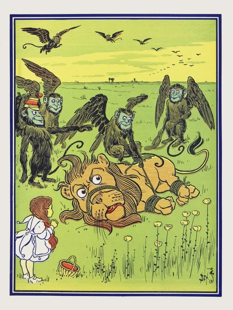 The Monkeys wound many coils about his body av William Wallace Denslow