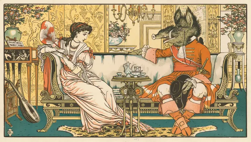 Skönheten och odjuret Pl. 03 av Walter Crane