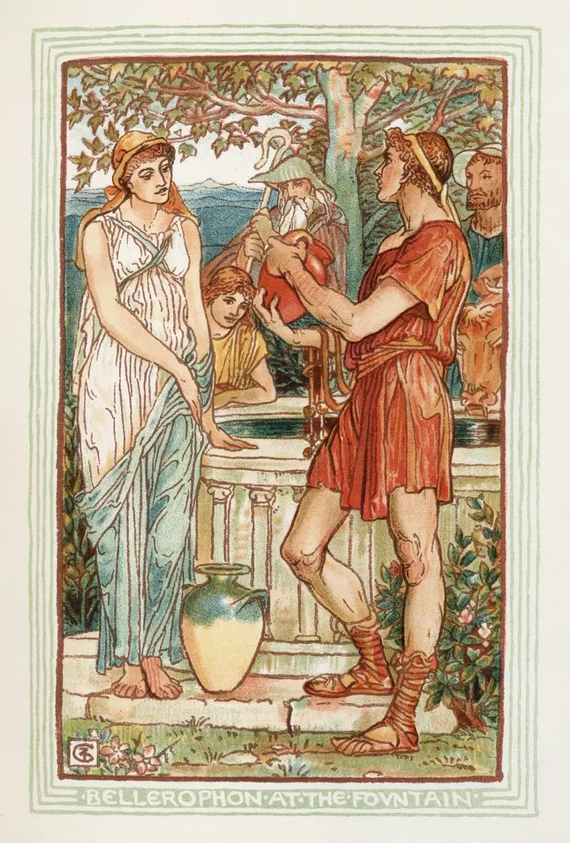 Bellerophon at the fountain av Walter Crane