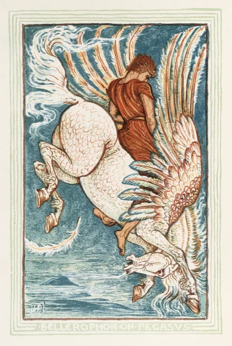 Bellerofon på Pegasus av Walter Crane