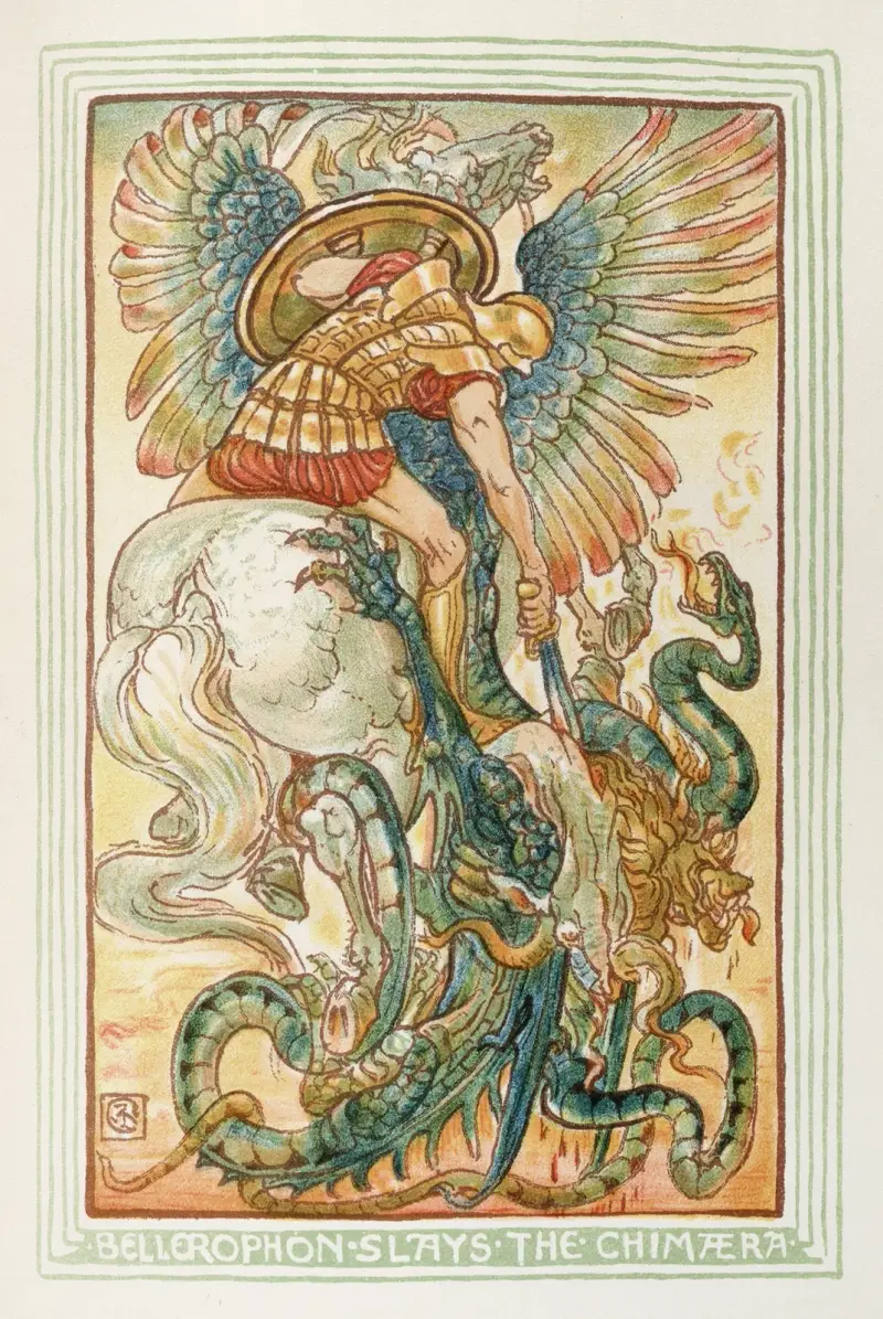 Bellerofon dräper chimäran av Walter Crane