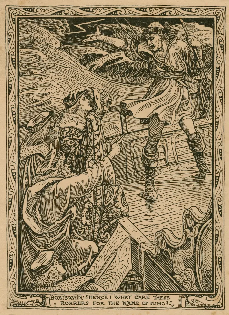 Boatswain; ‘Hence! What care these roarers for the name of king’ [Tempest, act I, scene I] av Walter Crane
