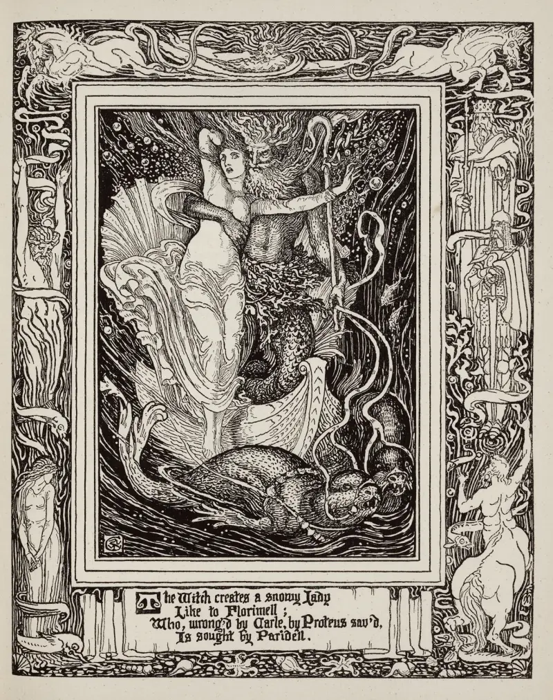 Florimell räddad av Proteus av Walter Crane