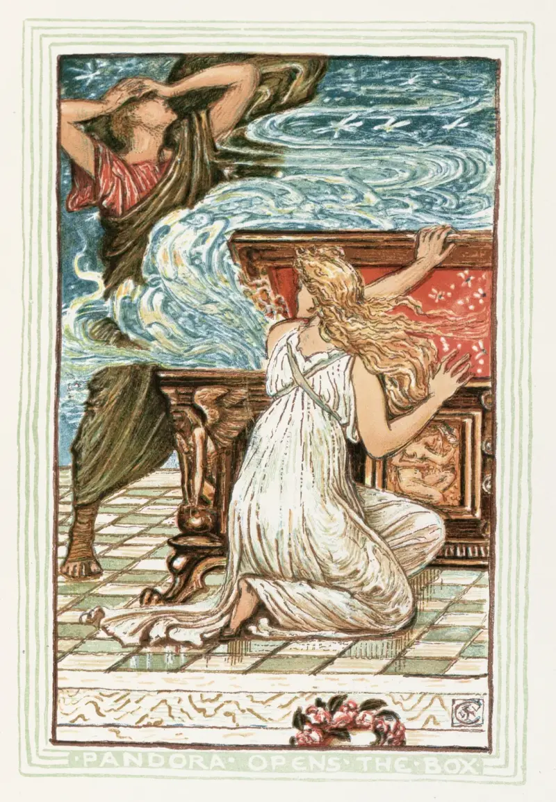 Pandora otwiera szkatułkę, Walter Crane