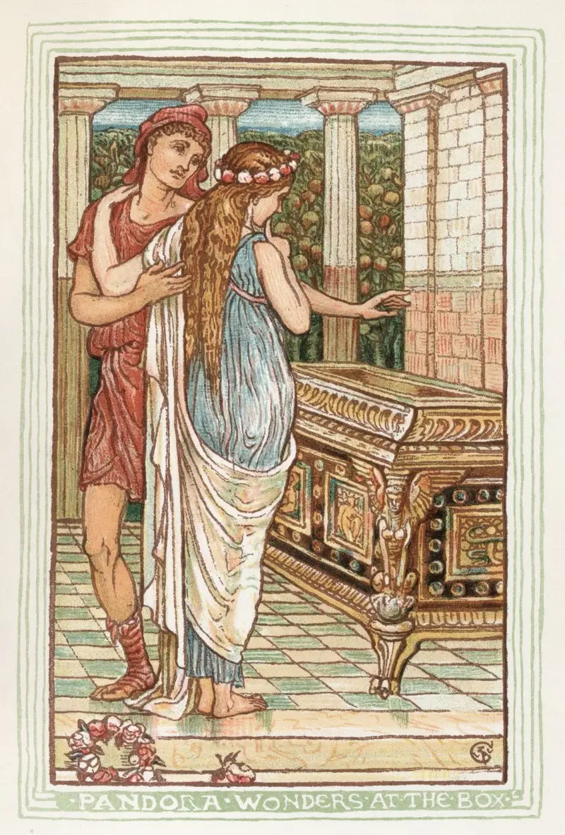 Pandora förundras över asken av Walter Crane