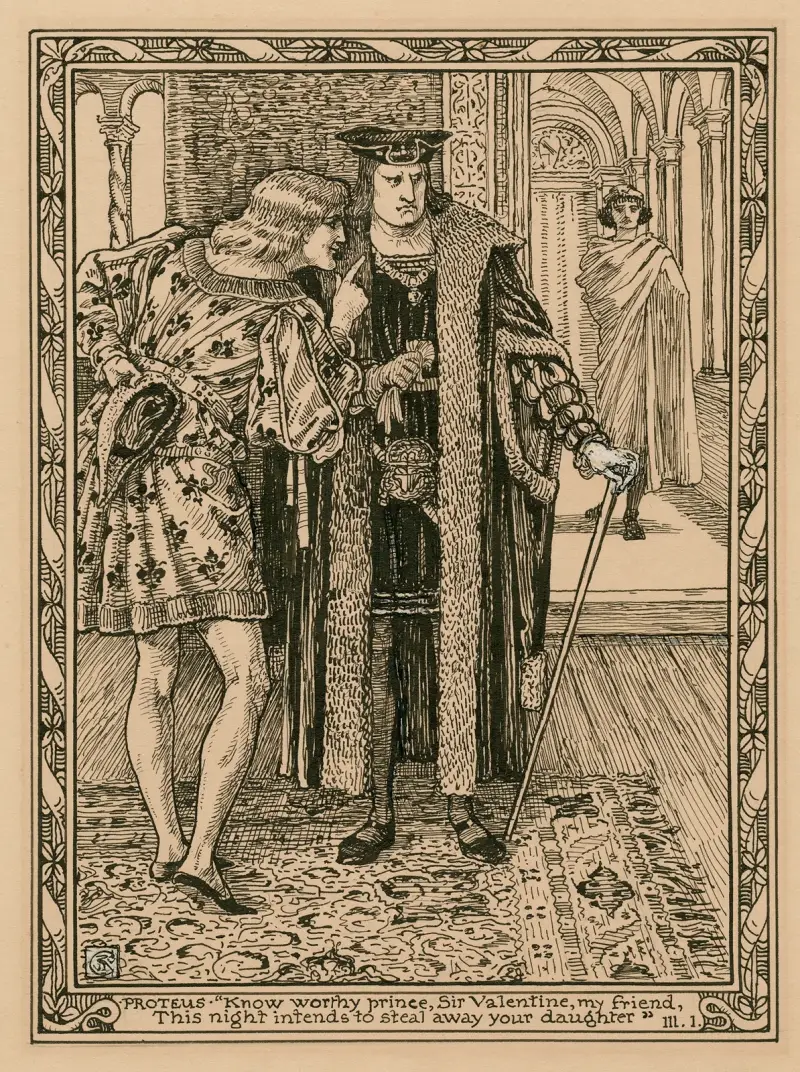 Proteus; ‘Know worthy prince, Sir Valentine, my friend, this night intends to steal away your daughter’, III, 1 av Walter Crane