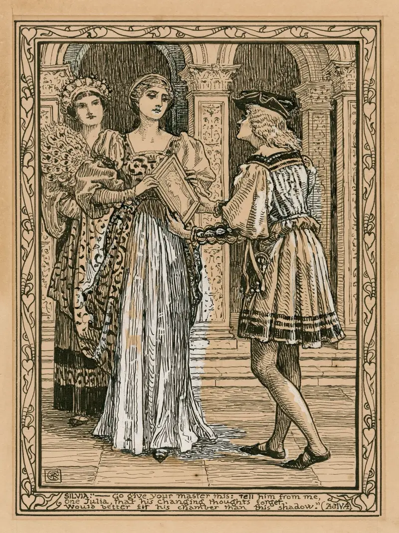 Silvia; ‘..Go give your master this, tell him from me, one Julia, that his changing thoughts forget…’ av Walter Crane