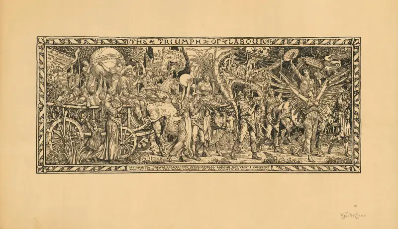 Arbetets triumf. Utformad för att högtidlighålla Internationella arbetardagen av Walter Crane