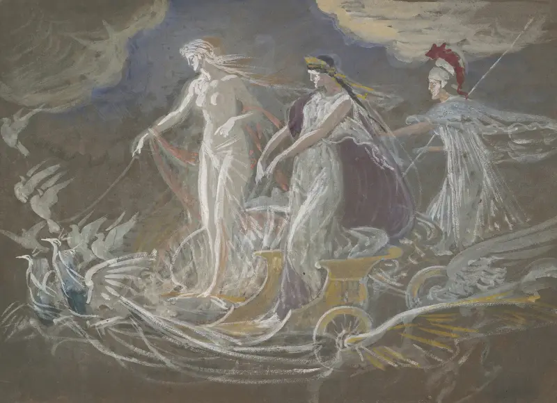 Tre gudinnor (allegorisk studie) av Walter Crane