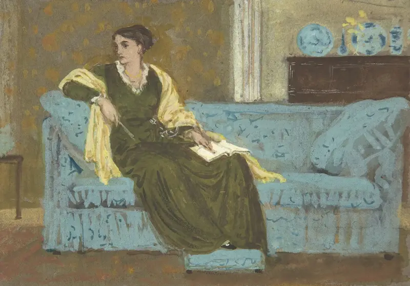 Kvinna sittande i soffa av Walter Crane