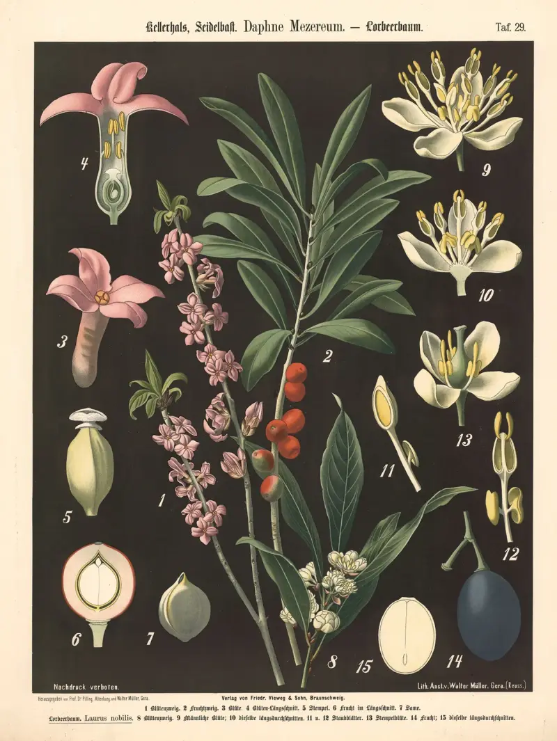 Kellerhals, Seidelbast. Daphne Mezereum av Walter Müller