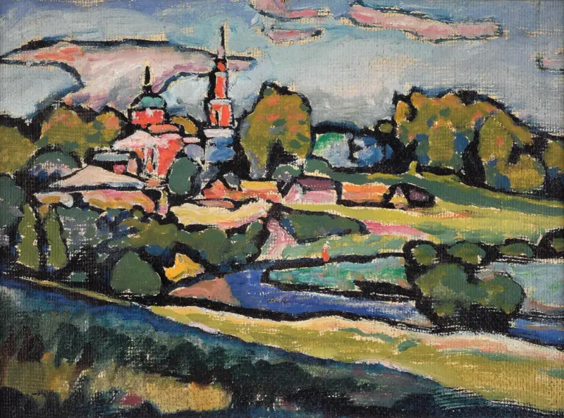 Akhtyrka. Landscape with Red Church av Wassily Kandinsky