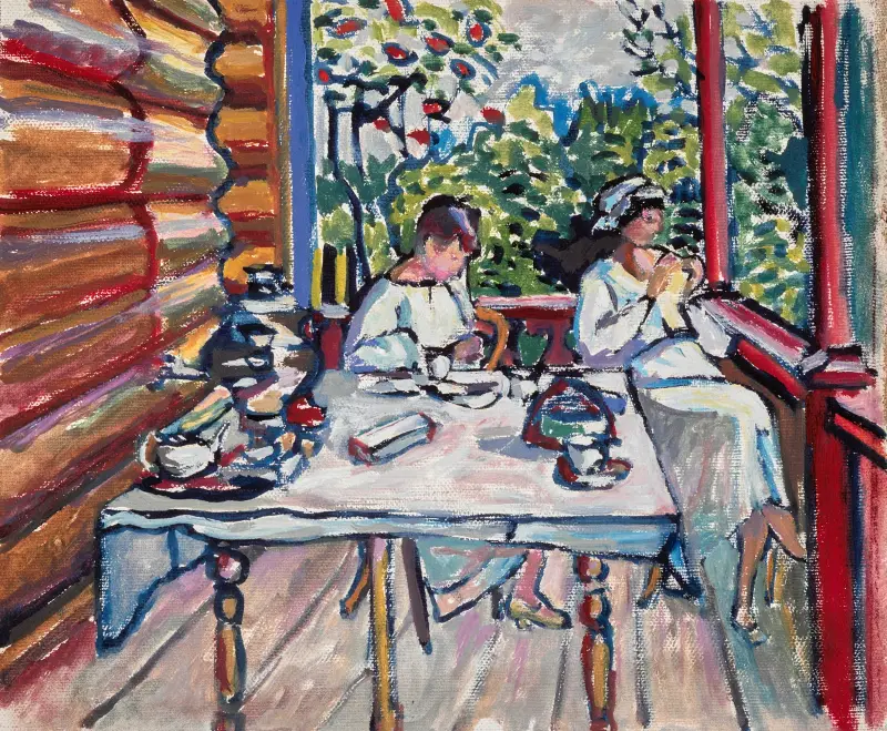 Akhtyrka. Nina and Tatiana in the veranda av Wassily Kandinsky