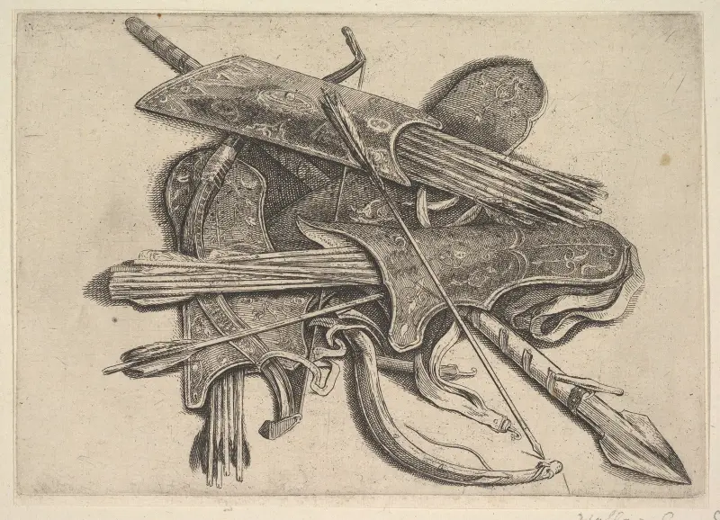 Bögen, Köcher und ein Speer von Wenceslaus Hollar