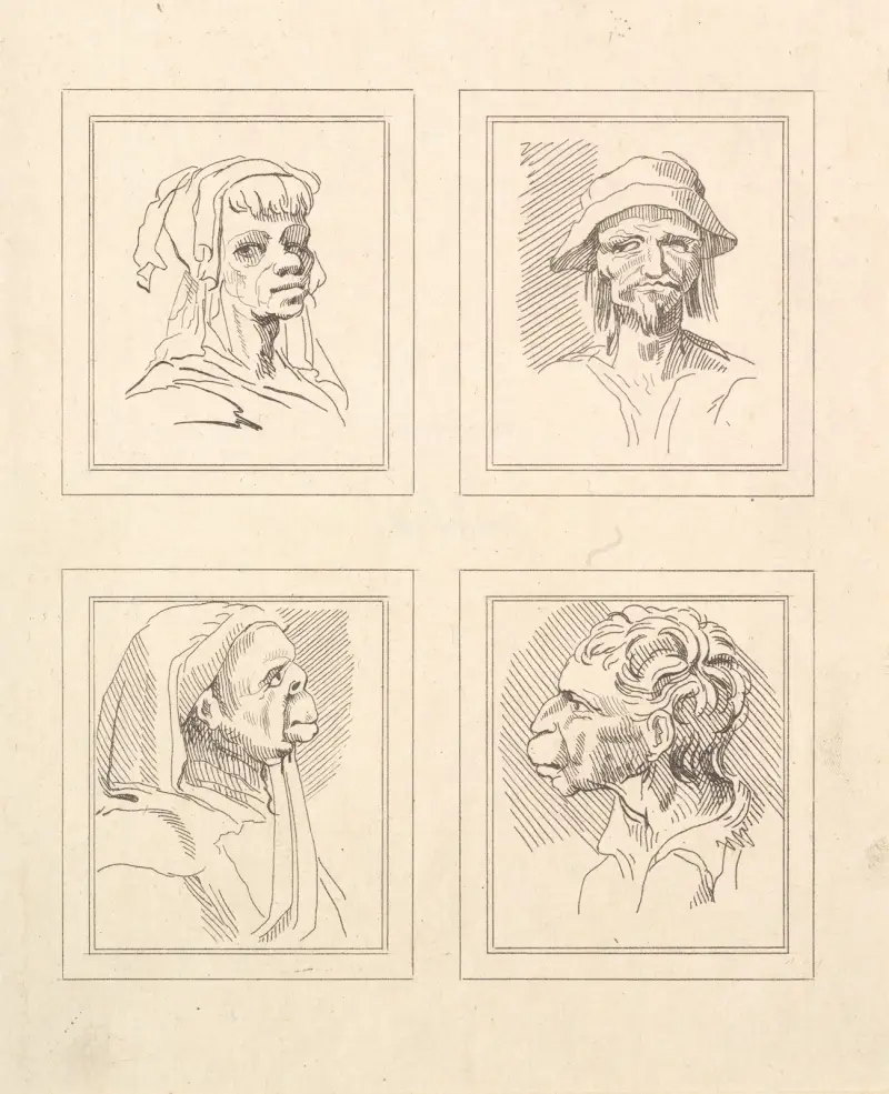 Karikaturen von Leonardo da Vinci, Tafel 4 von Wenceslaus Hollar
